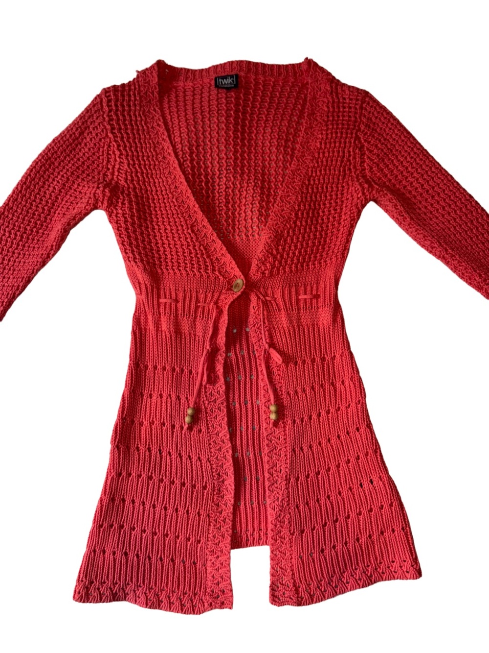 Coral red Knit Long Cardigan Sweater coral